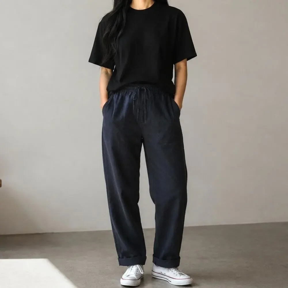 J.Crew Black  Linen & Cotton Pull-On Drawstring Cuffed Pants Women's Size 6